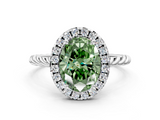 White gold Fancy Green Oval  Halo Twisted Band Four-Prong Diamond Ring_20