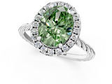 White gold Fancy Green Oval  Halo Twisted Band Four-Prong Diamond Ring_21