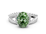 White gold Fancy Green Oval  Halo Twisted Band Four-Prong Ring_51