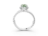 White gold Fancy Green Oval  Halo Twisted Band Four-Prong Ring_53