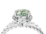 White gold Fancy Green Oval  Halo Twisted Band Four-Prong Ring_54