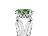 White gold Fancy Green Oval  Halo Twisted Band Four-Prong Ring_56