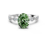 White gold Fancy Green Oval  Milgrain Bezel Diamond Engagement Ring with Solitaire Prong Setting_155