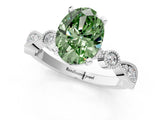 White gold Fancy Green Oval  Milgrain Bezel Diamond Engagement Ring with Solitaire Prong Setting_156