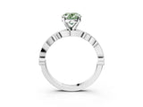 White gold Fancy Green Oval  Milgrain Bezel Diamond Engagement Ring with Solitaire Prong Setting_158