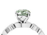 White gold Fancy Green Oval  Milgrain Bezel Diamond Engagement Ring with Solitaire Prong Setting_159