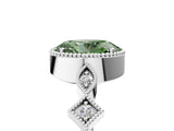White gold Fancy Green Oval  Milgrain Marquise Diamond Twist Band Ring_66