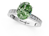 White gold Fancy Green Oval  Milgrain Pave Diamond Engagement Ring with Four-Prong Setting_189