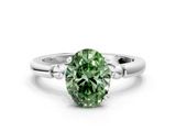 White gold Fancy Green Oval  Solitaire Beaded Band with Four-Prong Setting_75