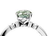 White gold Fancy Green Oval  Solitaire Beaded Band with Four-Prong Setting_80