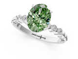 White gold Fancy Green Oval  Solitaire Bezel Accent Diamond Engagement Ring with Beaded Band and Four-Prong Setting_39