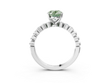 White gold Fancy Green Oval  Solitaire Bezel Accent Diamond Engagement Ring with Beaded Band and Four-Prong Setting_41