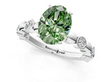 White gold Fancy Green Oval  Solitaire Bezel-Set Diamond Ring with Beaded Band and Four-Prong Setting_33