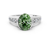 White gold Fancy Green Oval  Solitaire Bezel-Set Diamond Ring with Channel-Set Band_37