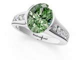 White gold Fancy Green Oval  Solitaire Bezel-Set Diamond Ring with Channel-Set Band_38