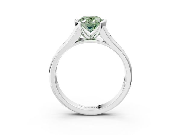 Platinum Oval Half Bezel Engagement Ring Setting for Fancy Green Center