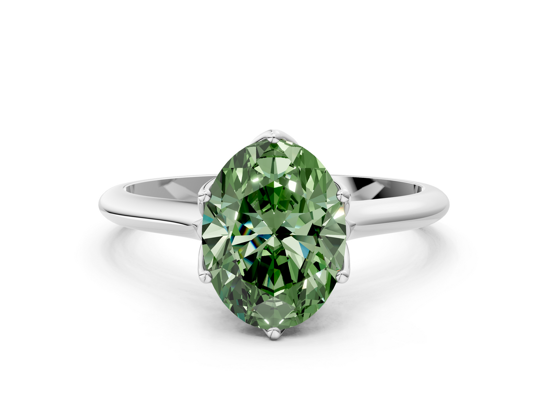 White gold Fancy Green Oval  Solitaire Cathedral Diamond Ring with Six-Prong Setting_17
