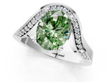 White gold Fancy Green Oval  Solitaire Diamond Engagement Ring with Pave Band and Four-Prong Setting 1