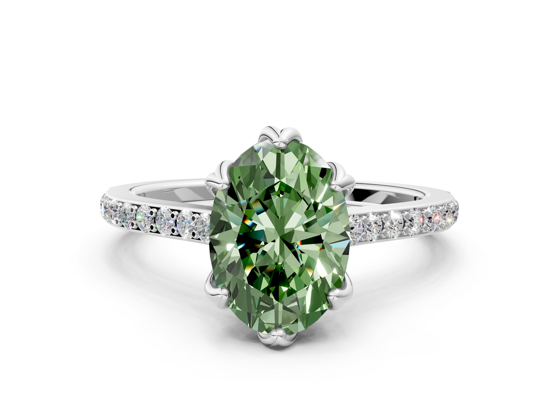 White gold Fancy Green Oval  Solitaire Diamond Engagement Ring with Pave Band and Six-Prong Setting_20