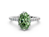White gold Fancy Green Oval  Solitaire Diamond Engagement Ring with Pave Band and Six-Prong Setting_20