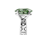 White gold Fancy Green Oval  Solitaire Diamond Engagement Ring with XO Engraved Band and Four-Prong Setting 1