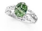 White gold Fancy Green Oval  Solitaire Diamond Leaf Vine Band with Prong Setting_29