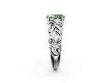 White gold Fancy Green Oval  Solitaire Diamond Leaf Vine Band with Prong Setting_30