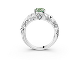 White gold Fancy Green Oval  Solitaire Diamond Leaf Vine Band with Prong Setting_31