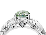 White gold Fancy Green Oval  Solitaire Diamond Leaf Vine Band with Prong Setting_32