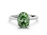 White gold Fancy Green Oval  Solitaire Diamond Ring with 4-Prong Setting on a Classic Band_3