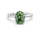 White gold Fancy Green Oval  Solitaire Diamond Ring with Bamboo Band and Four-Prong Setting_39