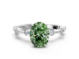 White gold Fancy Green Oval  Solitaire Diamond Ring with Bezel Set Side Stones and Prong Setting_3
