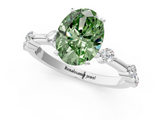 White gold Fancy Green Oval  Solitaire Diamond Ring with Bezel Set Side Stones and Prong Setting_4
