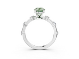 White gold Fancy Green Oval  Solitaire Diamond Ring with Bezel Set Side Stones and Prong Setting_6