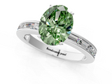 White gold Fancy Green Oval  Solitaire Diamond Ring with Channel-Set Baguette Band and Four-Prong Setting_91