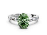 White gold Fancy Green Oval  Solitaire Diamond Ring with Channel-Set Baguette Band and Four-Prong Setting_96
