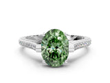 White gold Fancy Green Oval  Solitaire Diamond Ring with Channel Set Band and Bezel Prong Setting_56