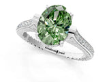 White gold Fancy Green Oval  Solitaire Diamond Ring with Channel Set Band and Bezel Prong Setting_57