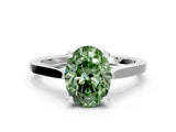 White gold Fancy Green Oval  Solitaire Diamond Ring with Four-Prong Setting and Tapered Band 1