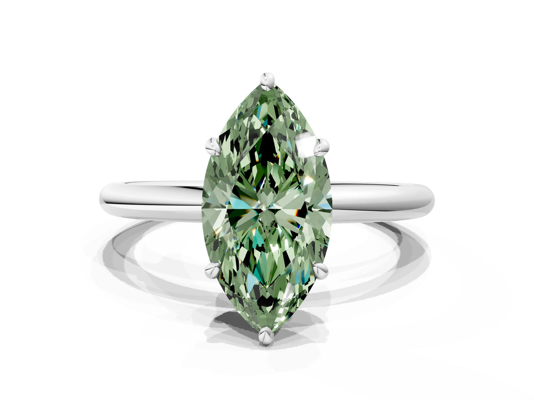 White gold Fancy Green Oval  Solitaire Diamond Ring with Four-Prong Setting on a Plain Band_32