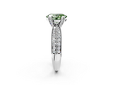 White gold Fancy Green Oval  Solitaire Diamond Ring with Milgrain Pavé Band and Four-Prong Setting_22