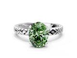 White gold Fancy Green Oval  Solitaire Diamond Ring with Milgrain and Black Enamel X Pattern Band_177