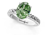 White gold Fancy Green Oval  Solitaire Diamond Ring with Milgrain and Black Enamel X Pattern Band_178