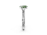 White gold Fancy Green Oval  Solitaire Diamond Ring with Milgrain and Black Enamel X Pattern Band_179