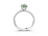 White gold Fancy Green Oval  Solitaire Diamond Ring with Milgrain and Black Enamel X Pattern Band_180