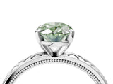 White gold Fancy Green Oval  Solitaire Diamond Ring with Milgrain and Black Enamel X Pattern Band_188