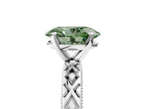 White gold Fancy Green Oval  Solitaire Diamond Ring with Milgrain and Black Enamel X Pattern Band_189