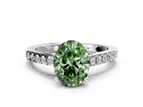 White gold Fancy Green Oval  Solitaire Diamond Ring with Pavé Band and Four-Prong Setting_108