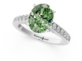 White gold Fancy Green Oval  Solitaire Diamond Ring with Pavé Band and Four-Prong Setting_108