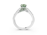 White gold Fancy Green Oval  Solitaire Diamond Ring with Pavé Band and Four-Prong Setting_111